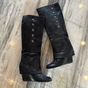Vince Camuto Almay black knee high wedge boots